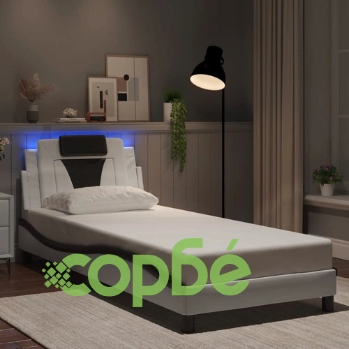 Рамка за легло с LED осветление бяло и черно 90x200 см еко кожа ➤ топ цена ➤ sorbe.bg