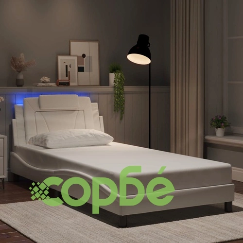 Рамка за легло с LED осветление бяла 100x200 см изкуствена кожа ➤ топ цена ➤ sorbe.bg