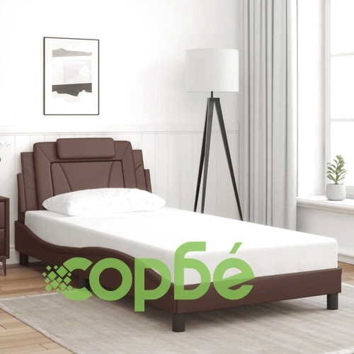 Рамка за легло с LED осветление, кафява, 100x200 см, еко кожа ➤ топ цена ➤ sorbe.bg