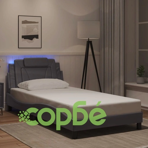 Рамка за легло с LED осветление сива 100x200 см изкуствена кожа ➤ топ цена ➤ sorbe.bg