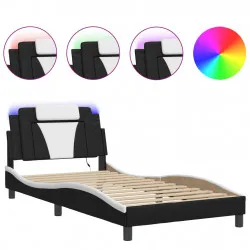 Рамка за легло с LED осветление черно и бяло 100x200см еко кожа