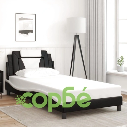 Рамка за легло с LED осветление черно и бяло 100x200см еко кожа ➤ топ цена ➤ sorbe.bg