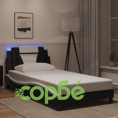 Рамка за легло с LED осветление черно и бяло 100x200см еко кожа ➤ топ цена ➤ sorbe.bg