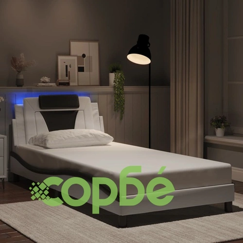 Рамка за легло с LED осветление бяло и черно 100x200см еко кожа ➤ топ цена ➤ sorbe.bg