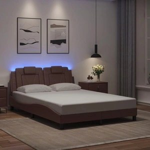 Рамка за легло с LED осветление, кафява, 120x200 см, еко кожа