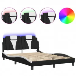 Рамка за легло с LED осветление черно и бяло 120x200см еко кожа