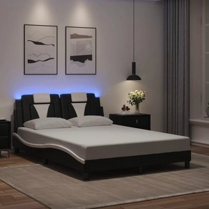 Рамка за легло с LED осветление черно и бяло 120x200см еко кожа