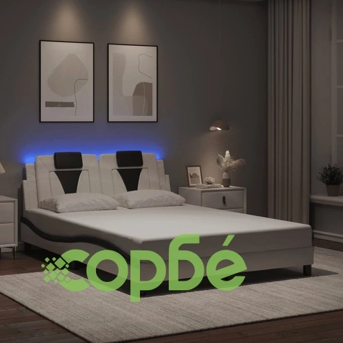 Рамка за легло с LED осветление бяло и черно 120x200см еко кожа ➤ топ цена ➤ sorbe.bg