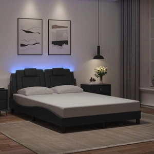 Рамка за легло LED осветление черна 140x190 см изкуствена кожа