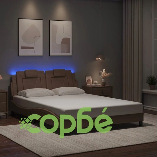 Рамка за легло с LED осветление, капучино, 140x190 см, еко кожа ➤ топ цена ➤ sorbe.bg
