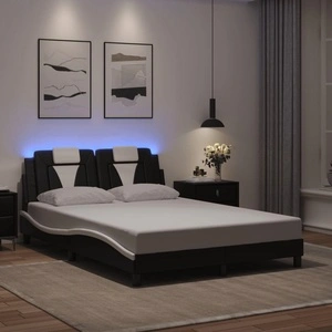 Рамка за легло с LED осветление черно-бяла 140x190 см еко кожа