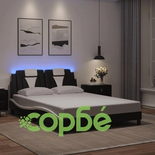 Рамка за легло с LED осветление черно-бяла 140x190 см еко кожа ➤ топ цена ➤ sorbe.bg