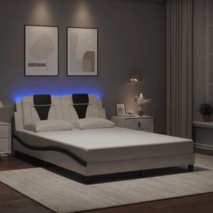 Рамка за легло с LED осветление бяло-черна 140x190 см еко кожа