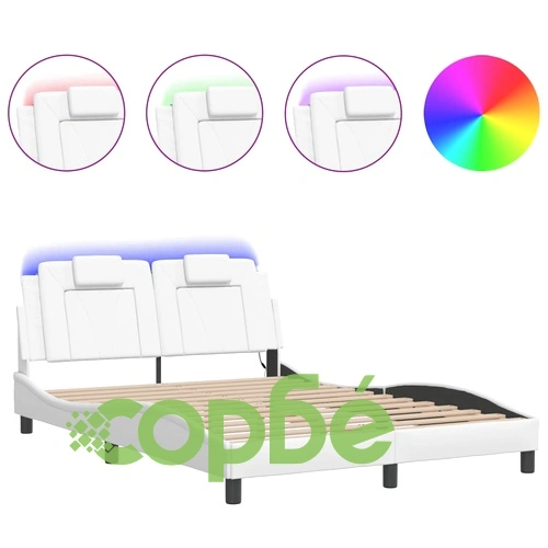 Рамка за легло с LED осветление, бяла, 140x200 cм, еко кожа ➤ топ цена ➤ sorbe.bg