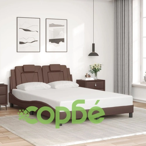 Рамка за легло с LED осветление, кафява, 140x200 см, еко кожа ➤ топ цена ➤ sorbe.bg