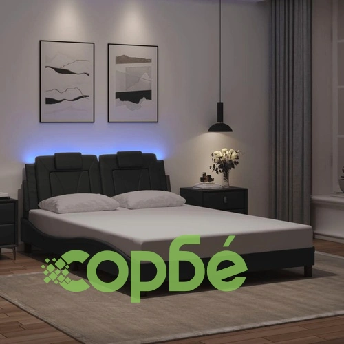 Рамка за легло с LED осветление, сива, 140x200 cм, еко кожа ➤ топ цена ➤ sorbe.bg