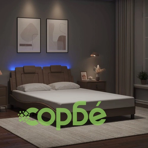 Рамка за легло с LED осветление, капучино, 140x200 cм, еко кожа ➤ топ цена ➤ sorbe.bg