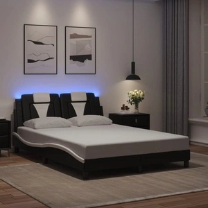 Рамка за легло с LED осветление черно-бяла 140x200 cм еко кожа