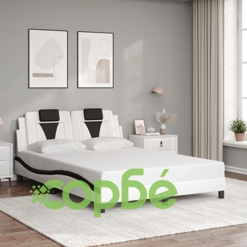 Рамка за легло с LED осветление бяло-черна 140x200 cм еко кожа ➤ топ цена ➤ sorbe.bg