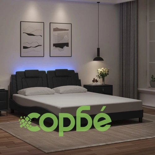 Рамка за легло с LED осветление, черна, 160x200 cм, еко кожа ➤ топ цена ➤ sorbe.bg