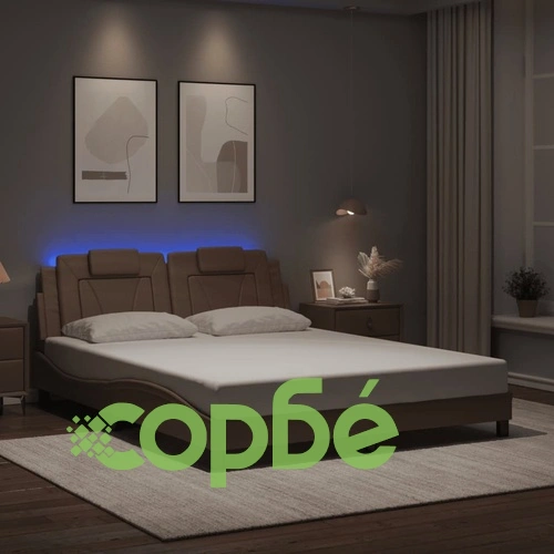 Рамка за легло с LED осветление, капучино, 160x200 cм, еко кожа ➤ топ цена ➤ sorbe.bg