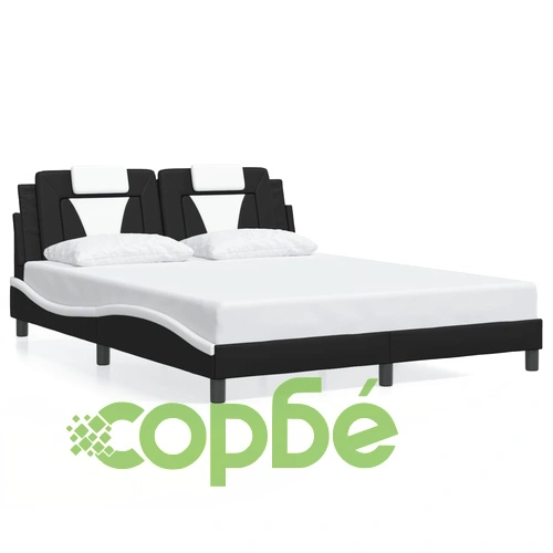 Рамка за легло с LED осветление черно-бяла 160x200 cм еко кожа ➤ топ цена ➤ sorbe.bg