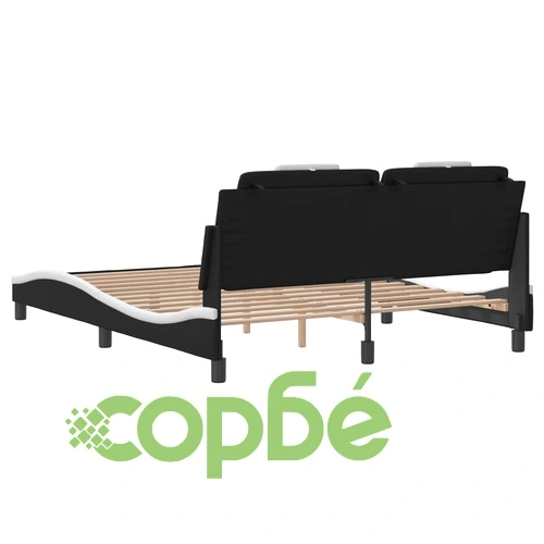 Рамка за легло с LED осветление черно-бяла 160x200 cм еко кожа ➤ топ цена ➤ sorbe.bg