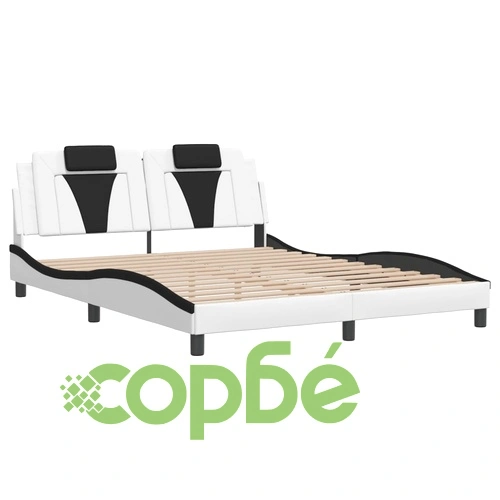 Рамка за легло с LED осветление бяло-черна 160x200 cм еко кожа ➤ топ цена ➤ sorbe.bg
