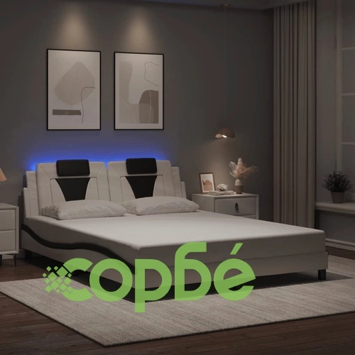 Рамка за легло с LED осветление бяло-черна 160x200 cм еко кожа ➤ топ цена ➤ sorbe.bg