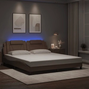 Рамка за легло с LED осветление, капучино, 180x200 см, еко кожа