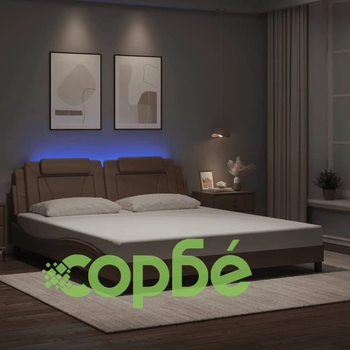 Рамка за легло с LED осветление, капучино, 180x200 см, еко кожа ➤ топ цена ➤ sorbe.bg