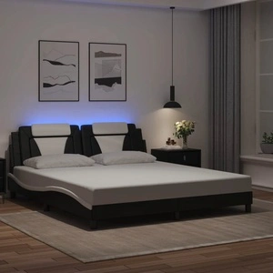 Рамка за легло с LED осветление черно-бяла 180x200 см еко кожа