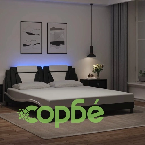 Рамка за легло с LED осветление черно-бяла 180x200 см еко кожа ➤ топ цена ➤ sorbe.bg