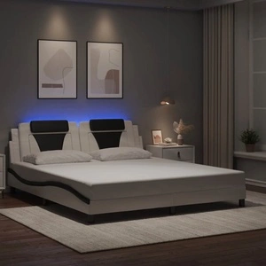Рамка за легло с LED осветление бяло-черна 180x200 см еко кожа