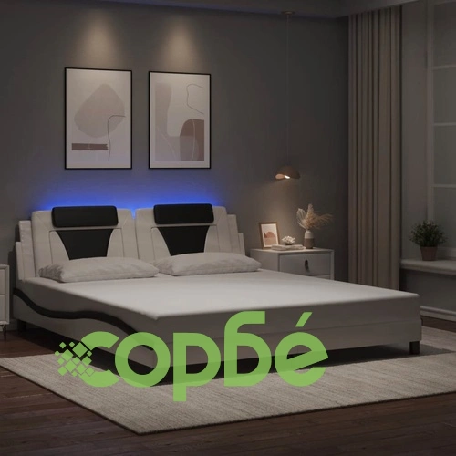 Рамка за легло с LED осветление бяло-черна 180x200 см еко кожа ➤ топ цена ➤ sorbe.bg