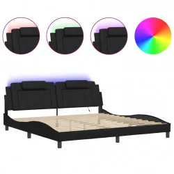Рамка за легло с LED осветление, черна, 200x200 см, еко кожа