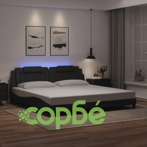 Рамка за легло с LED осветление, черна, 200x200 см, еко кожа ➤ топ цена ➤ sorbe.bg
