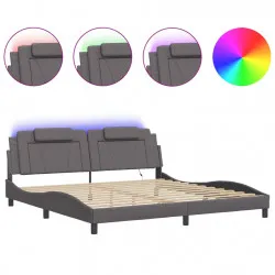 Рамка за легло с LED осветление сива 200x200 см изкуствена кожа