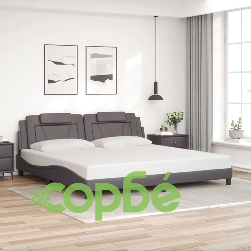 Рамка за легло с LED осветление сива 200x200 см изкуствена кожа ➤ топ цена ➤ sorbe.bg