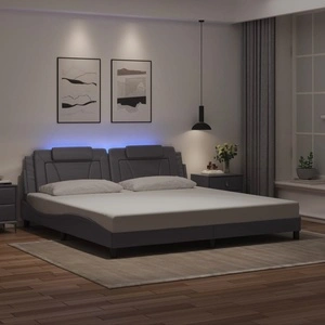 Рамка за легло с LED осветление сива 200x200 см изкуствена кожа
