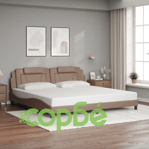 Рамка за легло с LED осветление, капучино, 200x200 см, еко кожа ➤ топ цена ➤ sorbe.bg