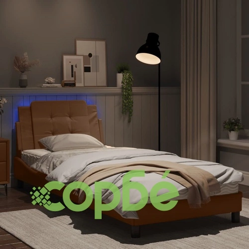 Рамка за легло с LED осветление, капучино, 80x200 см, еко кожа ➤ топ цена ➤ sorbe.bg