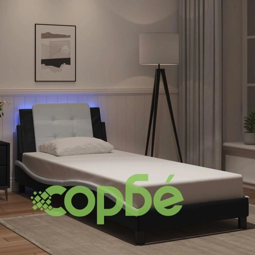 Рамка за легло с LED осветление черно и бяло 80x200 см еко кожа ➤ топ цена ➤ sorbe.bg