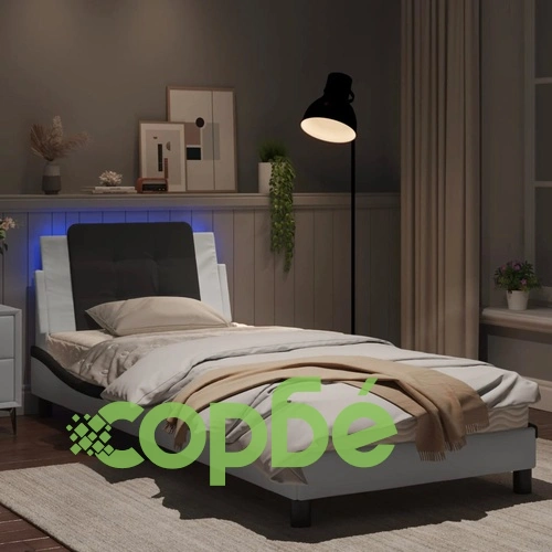 Рамка за легло с LED осветление бяло и черно 80x200 см еко кожа ➤ топ цена ➤ sorbe.bg