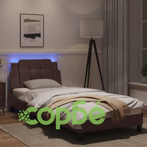 Рамка за легло с LED осветление кафява 90x190см изкуствена кожа ➤ топ цена ➤ sorbe.bg
