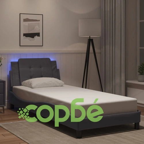Рамка за легло с LED осветление сива 90x190 см изкуствена кожа ➤ топ цена ➤ sorbe.bg