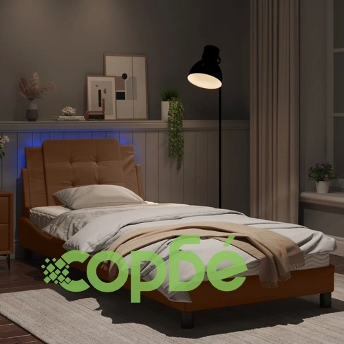 Рамка за легло с LED осветление, капучино, 90x190 см, еко кожа ➤ топ цена ➤ sorbe.bg