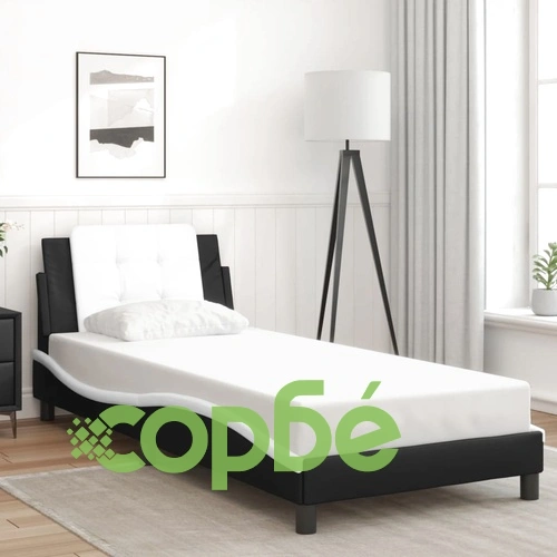 Рамка за легло с LED осветление черно и бяло 90x190 см еко кожа ➤ топ цена ➤ sorbe.bg