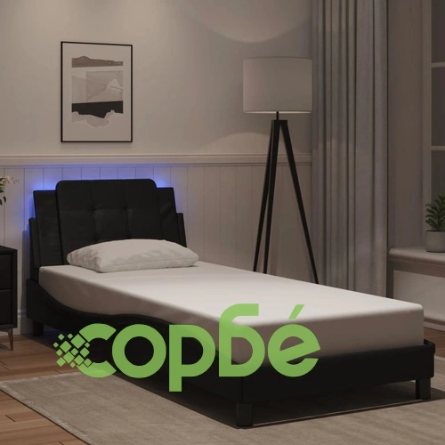 Рамка за легло с LED осветление черна 90x200 см изкуствена кожа ➤ топ цена ➤ sorbe.bg