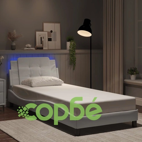 Рамка за легло с LED осветление бяла 90x200 см изкуствена кожа ➤ топ цена ➤ sorbe.bg